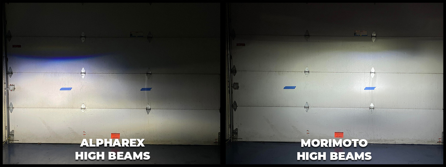 Ford Bronco Morimoto XRGB vs. Alpharex NOVA Headlights - real world comparison w/ photos High Beams