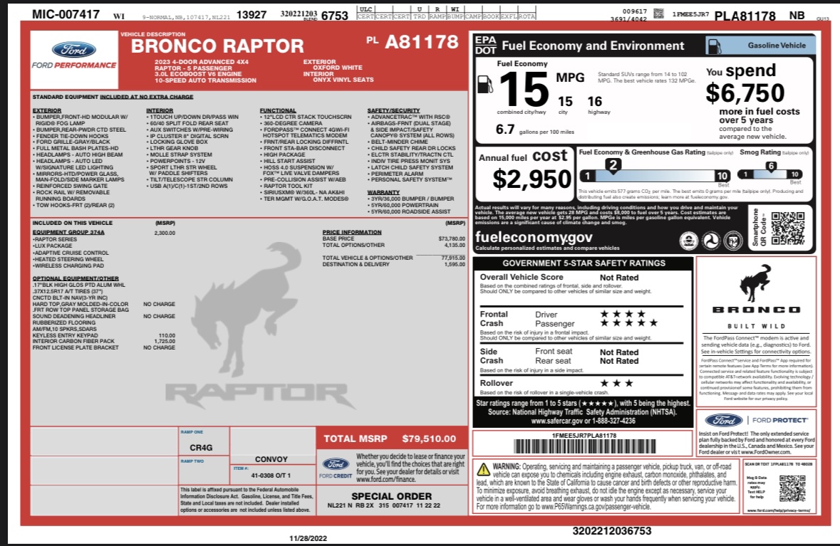 Ford Bronco <<<SOLD>>>2023 Bronco Raptor - Oxford White / Stealth PPF / Extras - $105k OBO IMG_1369