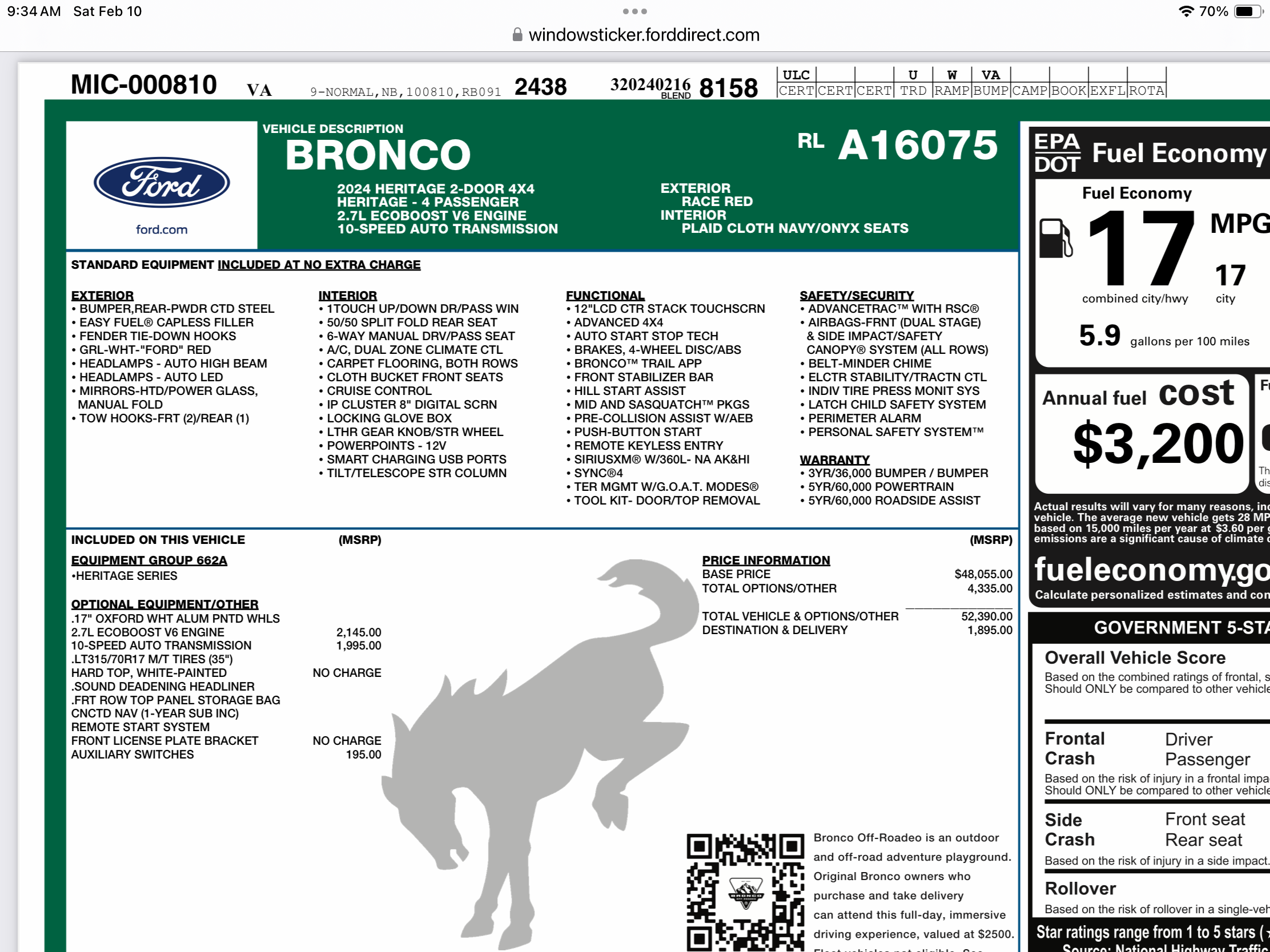 Ford Bronco Bronco Build Week 02/12/2024 IMG_3607