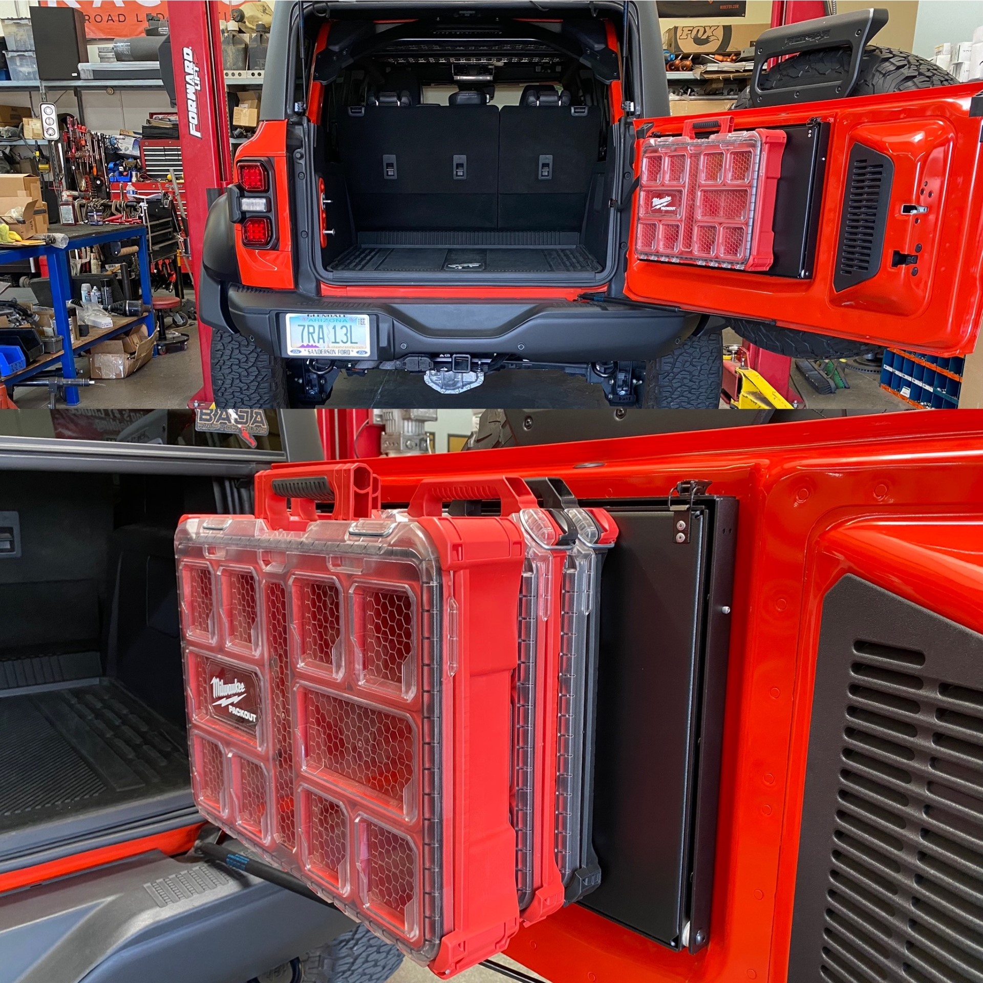Ford Bronco Folding Tailgate Table w/ built-in PACKOUT mount by Foutz Motorsport milwaukee-packout-tool-box-storage-mounting-plate-folding-tailgate-table-bronco-raptor (1)