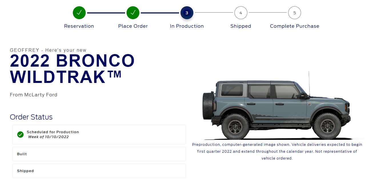 Ford Bronco ⏰ Bronco Scheduling Next Week (8/22) For Production Build Weeks 10/3 Through 10/17 Order page