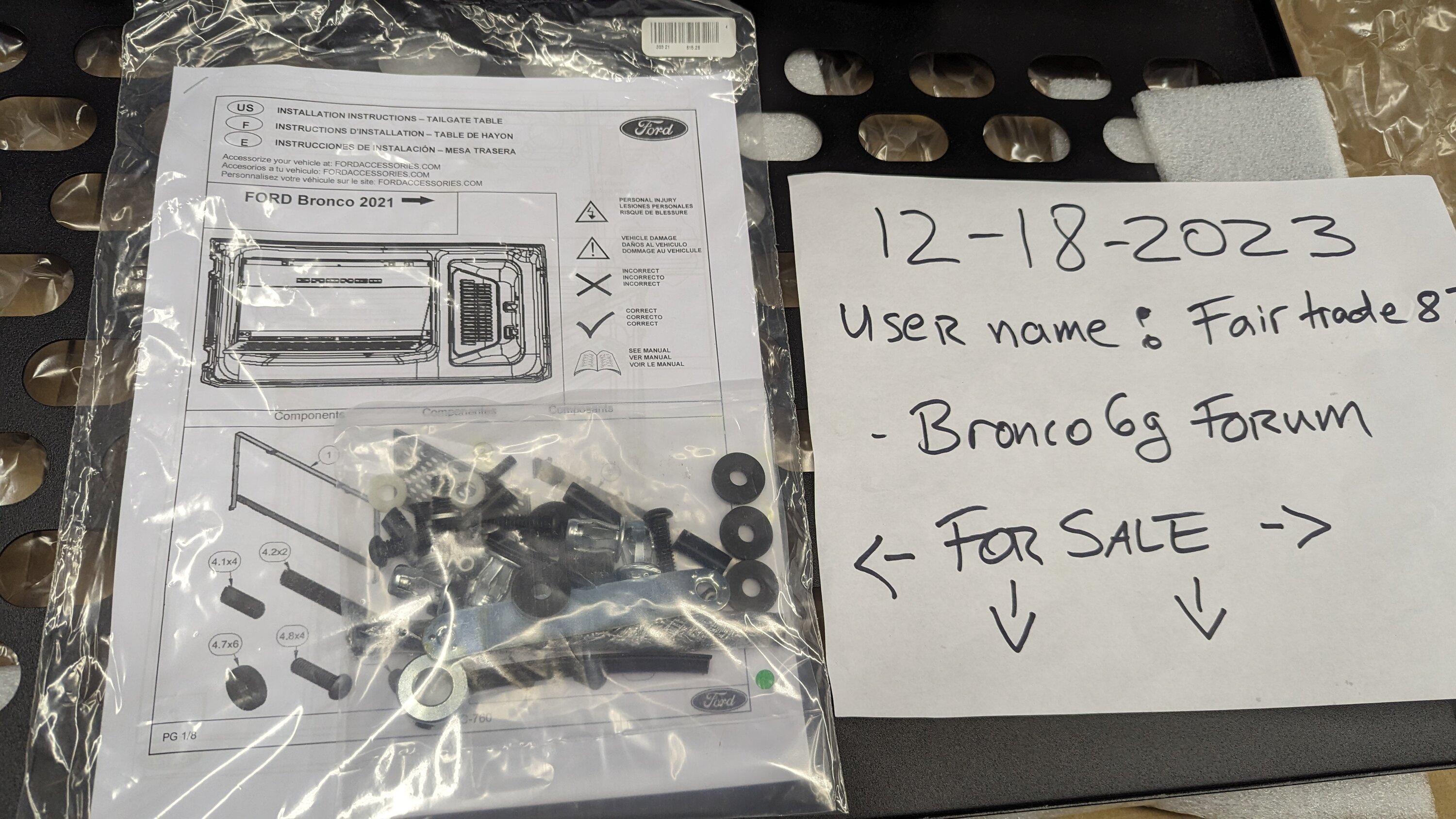 Ford Bronco New, Cargo door tray table. Genuine Ford Parts: VM2DZ-78407A99-B. $175 PXL_20231218_171912005