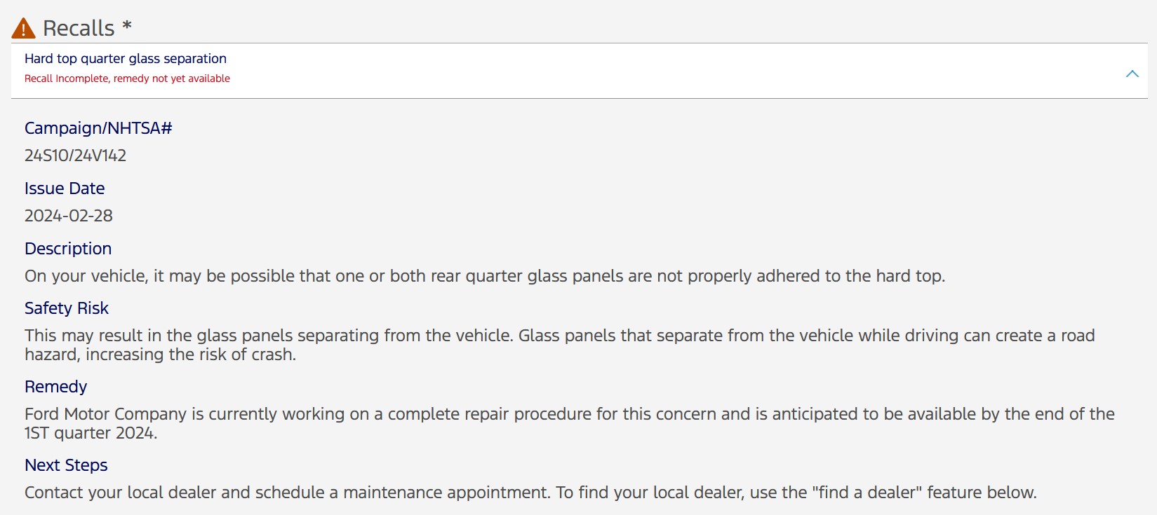 Ford Bronco RECALL - MIC Hard Top Glass Separation (2/28/24 NHTSA # 24510/24V142) Recall