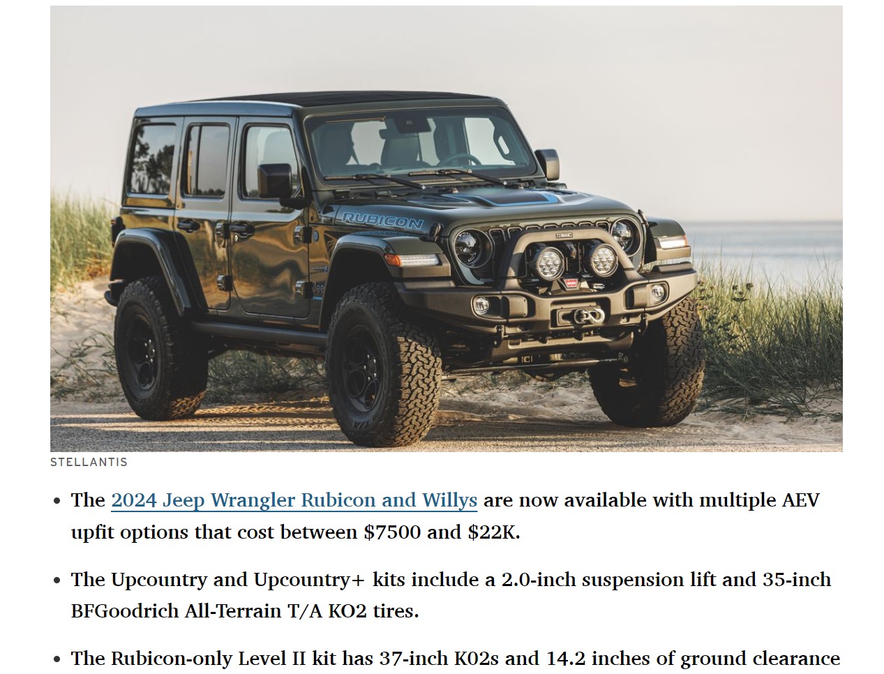 Ford Bronco Wrangler Rubicon-only Level II kit by AEV has 37-inch K02s and 14.2 inches of ground clearance [Car and Driver] RMSdUH2