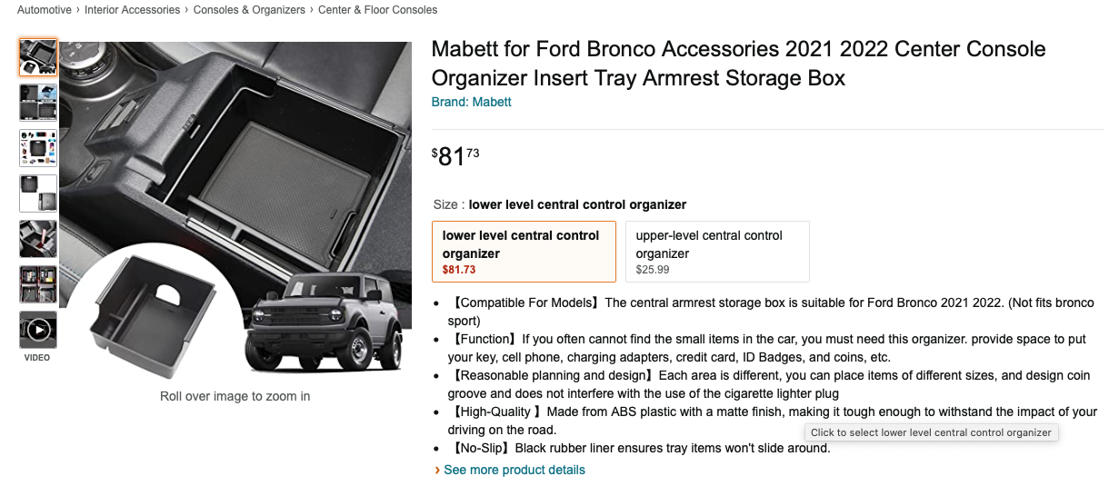 Ford Bronco The central control organizer has arrived at the Amazon Canada warehouse and started selling Screen Shot 2022-03-10 at 9.29.48 AM