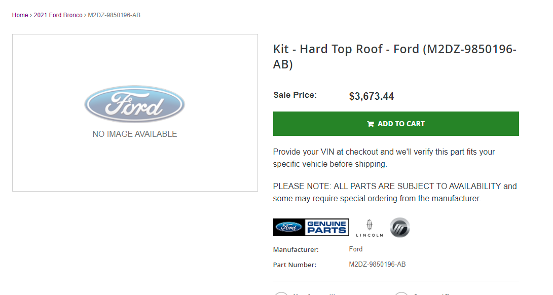 Ford Bronco Hard top roof part numbers #'s Screenshot 2022-01-26 143903