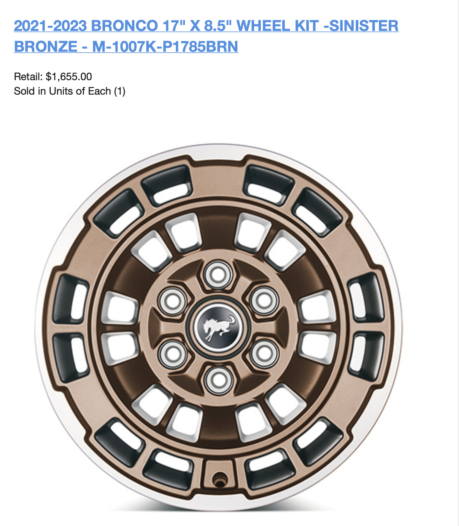Ford Bronco New 17" Sinister Bronze Wheels Kit from Ford Performance for Bronco Screenshot 2023-06-08 at 4.17.16 PM