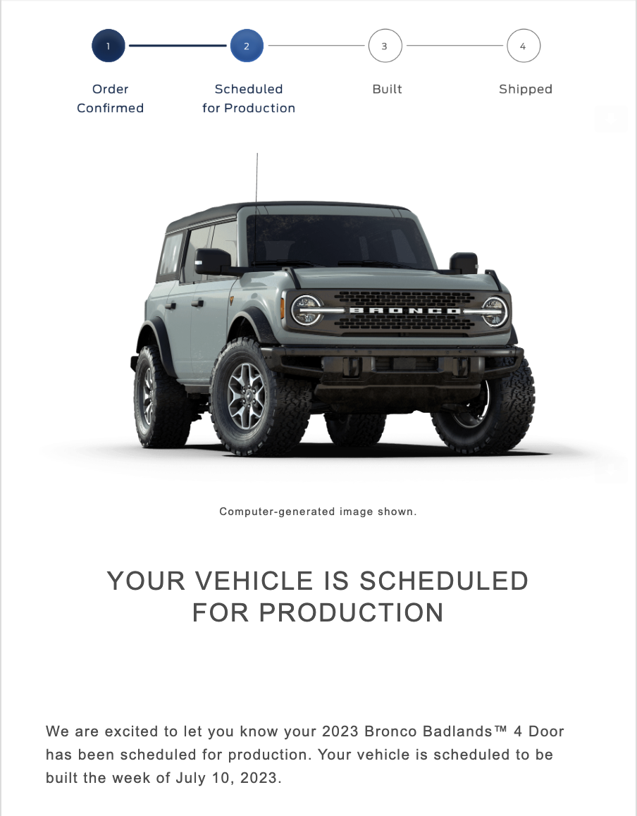 Ford Bronco Bronco Build Week 7/10/2023 Screenshot 2023-06-28 at 7.36.27 AM