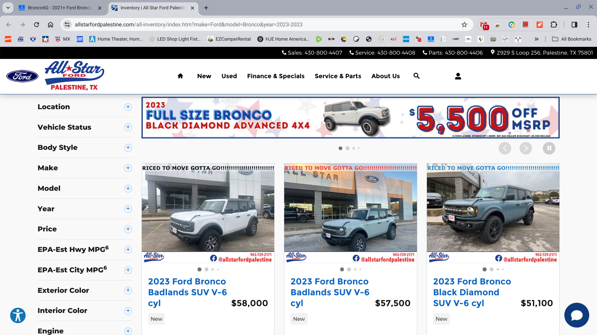 Ford Bronco Broncos in Stock - Some Marked Down $5,500 Screenshot 2024-04-13 7.10.09 AM