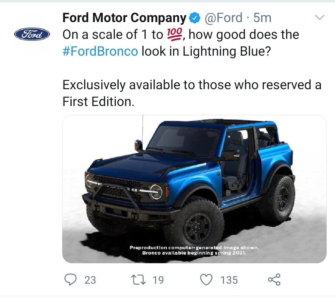 Ford Bronco Lightning Blue Announced Exclusively For Bronco First Edition! Screenshot_20200923-164138_Twitter