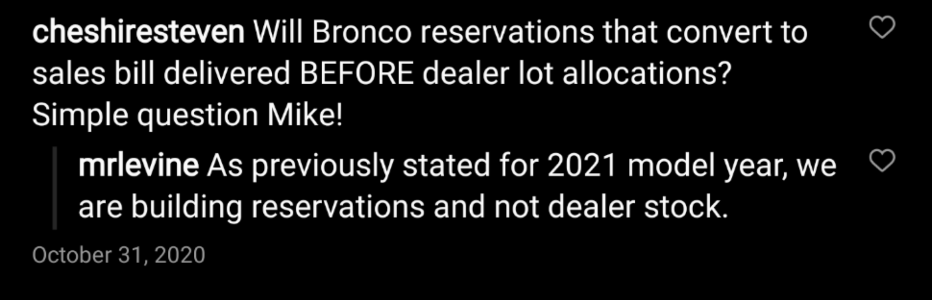 Ford Bronco If people back out of reservations, are dealers free to sell their unused allocation to anyone ? Screenshot_20210215-085450