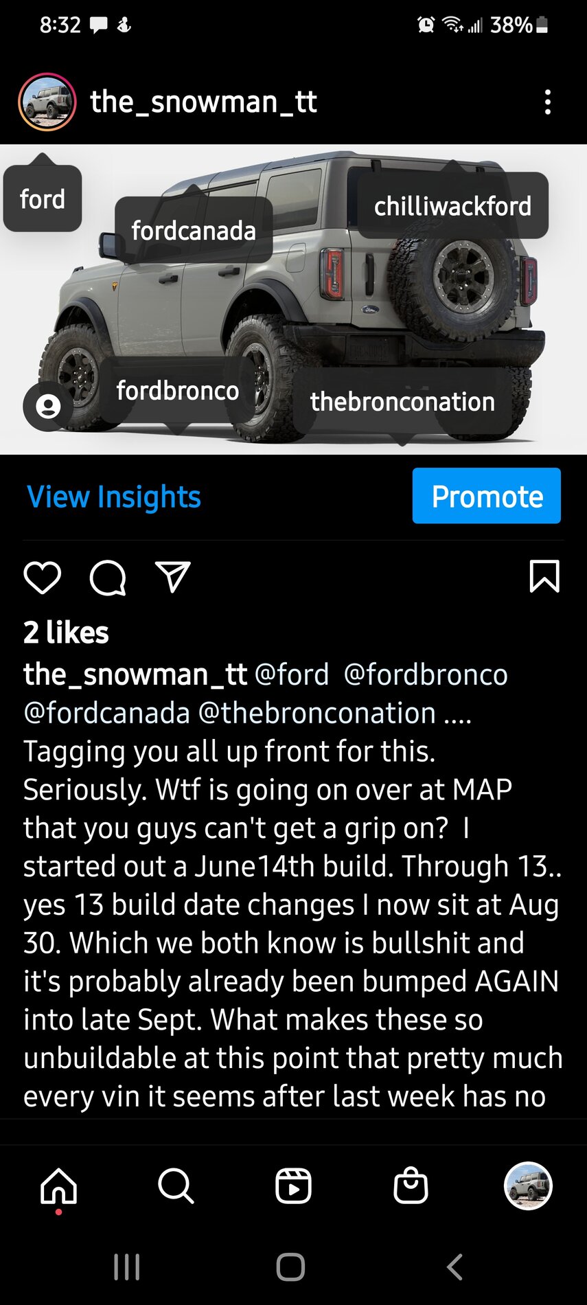 Ford Bronco Build Date Pushed Email Received 8/7 Screenshot_20210807-203222_Instagram