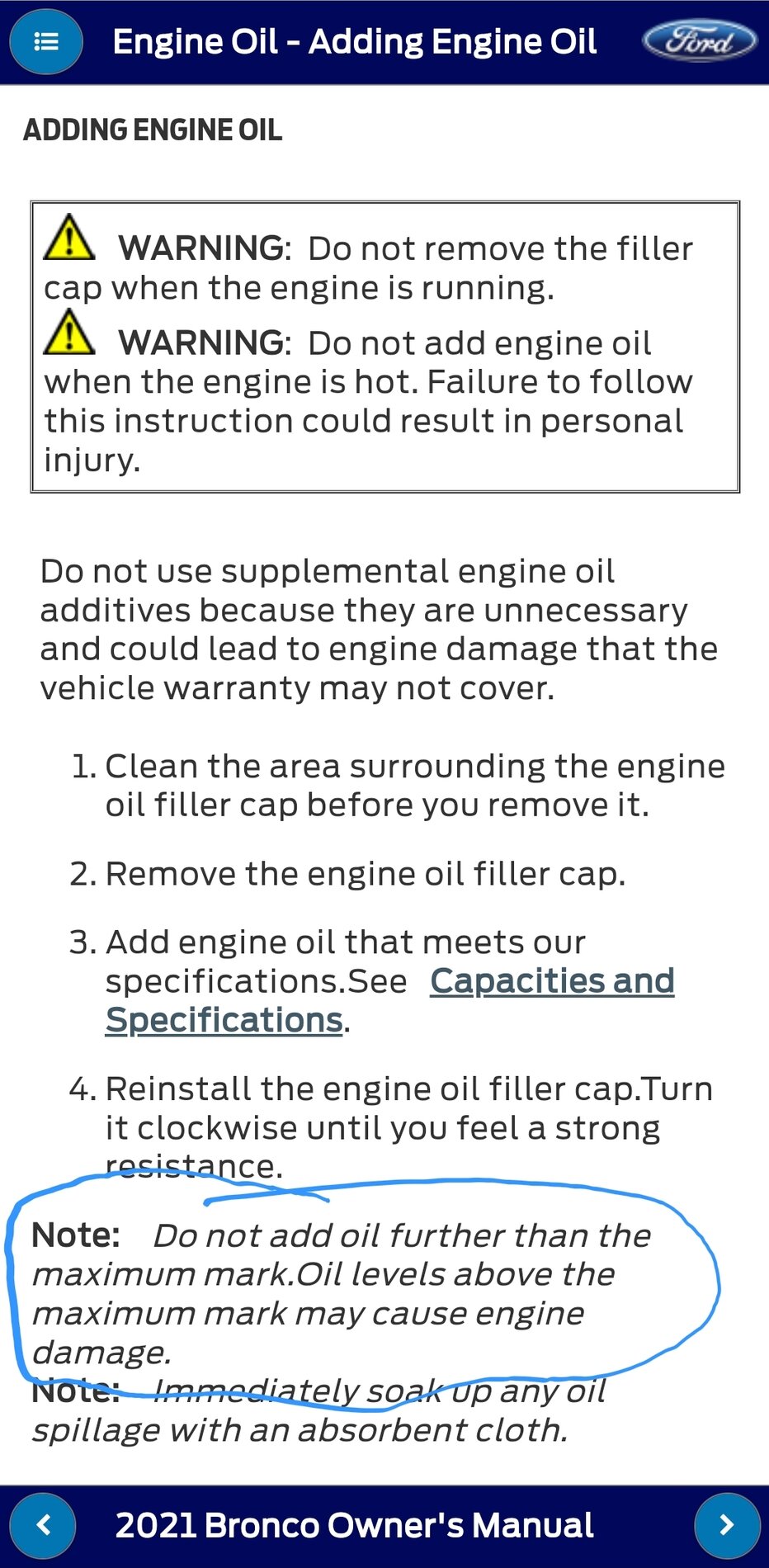Ford Bronco Bronco Team Engineering Confirms 7.0 Quarts for 2.7L Engine Oil Change is Correct Screenshot_20211123-104604_FordPass