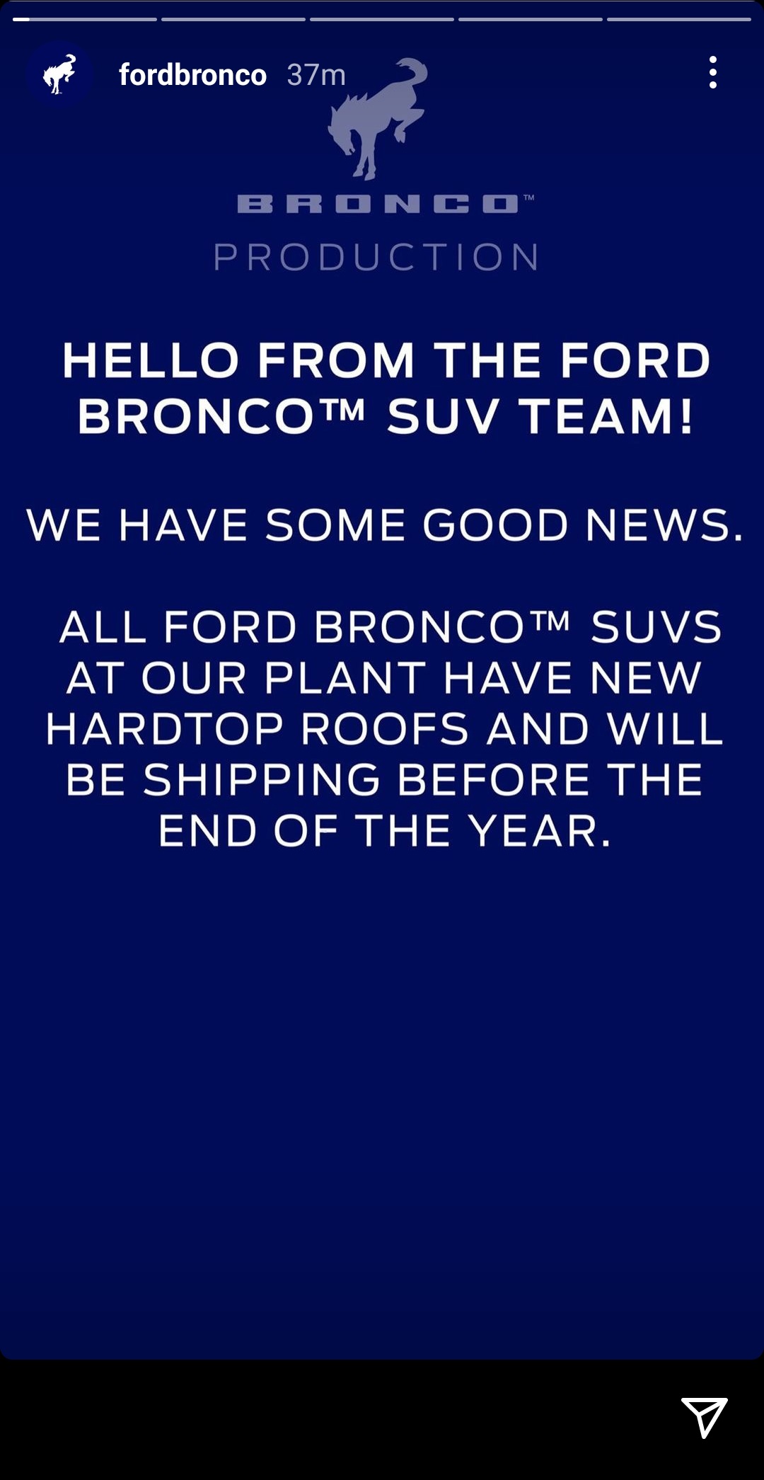 Ford Bronco From Ford: all currently built Broncos at factory have new MIC hardtops and will ship by end of year Screenshot_20211206-123640_Instagram