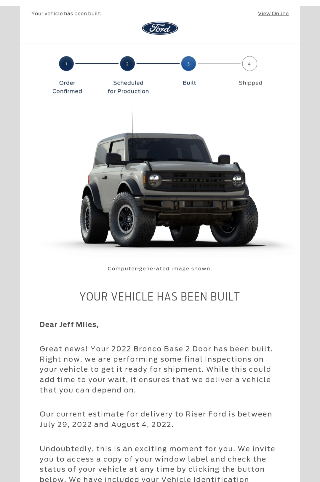 Ford Bronco 5/9 Build Week group. (ManSquatch Week) Screenshot_20220716-075026_Email