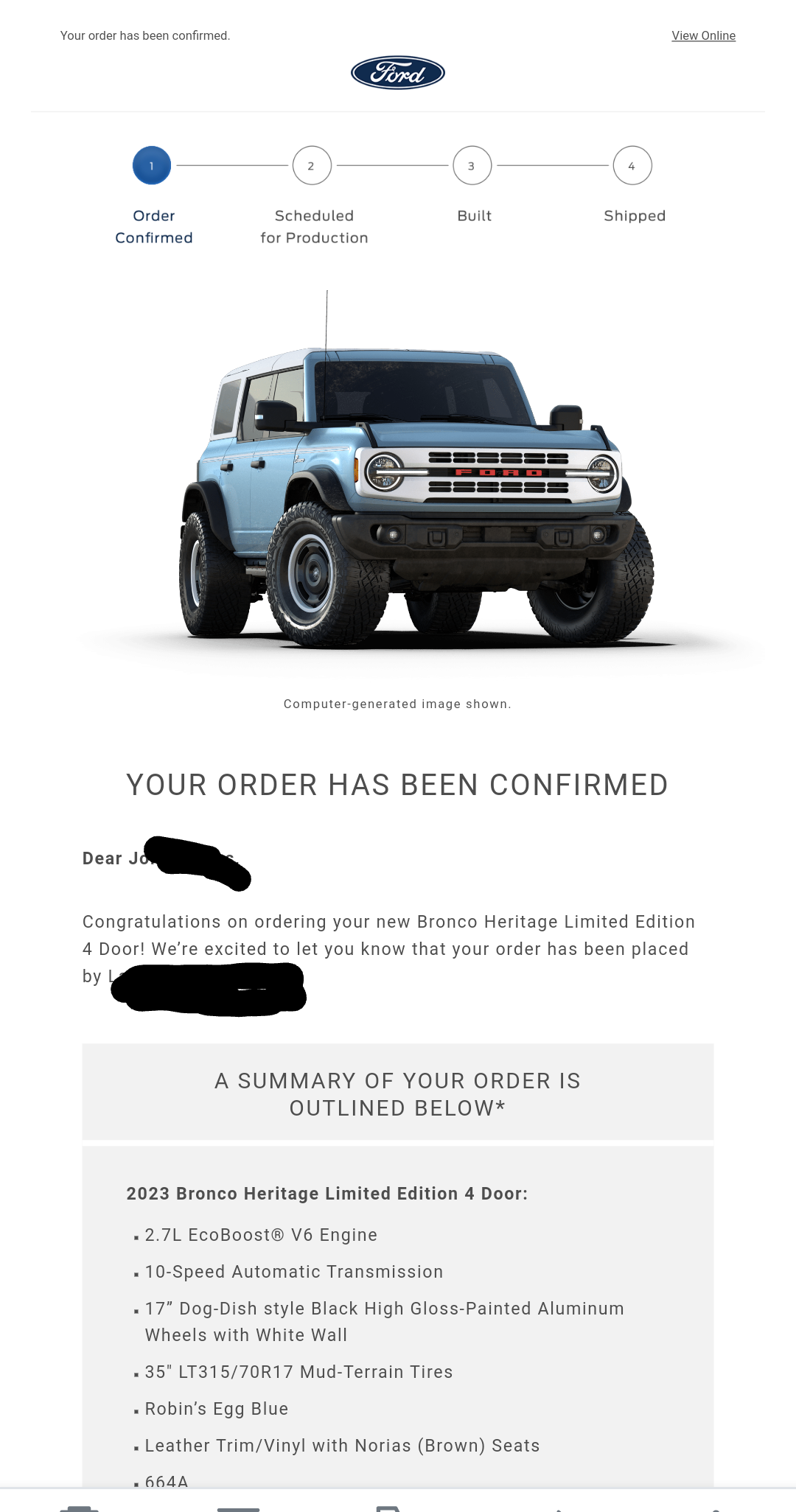 Ford Bronco My Bronco Heritage Limited Edition order confirmed Screenshot_20221005-052527-321~3