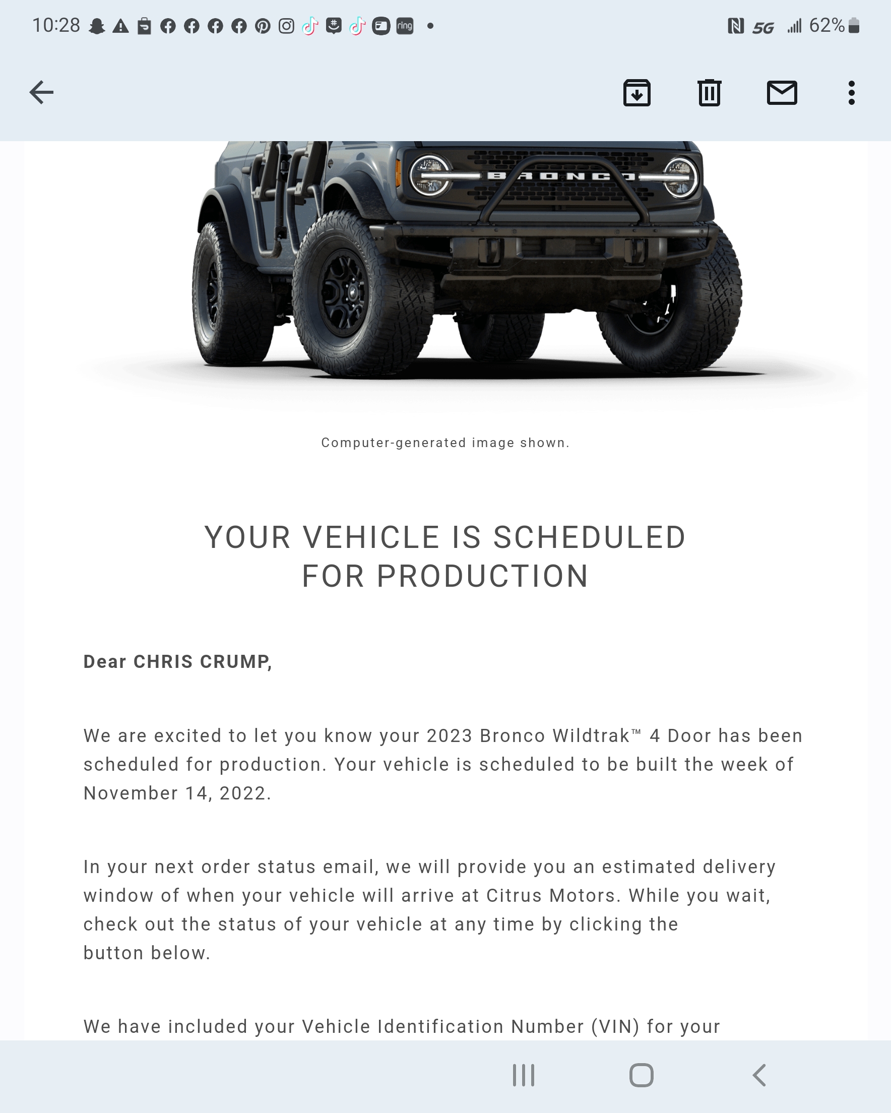 Ford Bronco ⏰ 2023 Bronco Scheduling Begins! -- Starting Next Week (10/3) For 2023MY Production Build Weeks 11/4 Through 11/28 Screenshot_20221006-102815_Gmail