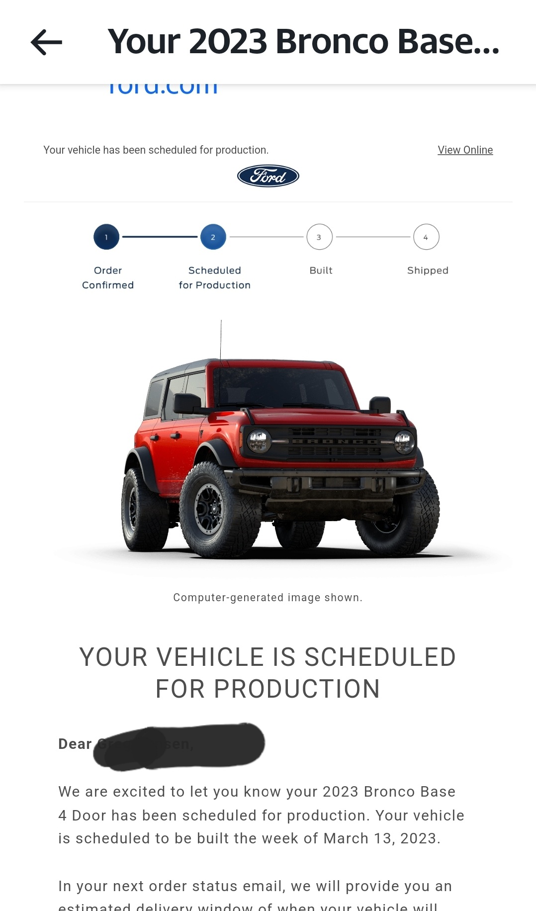 Ford Bronco 📬 Just got scheduled email today Jan 19! Post yours! Screenshot_20230119_100447