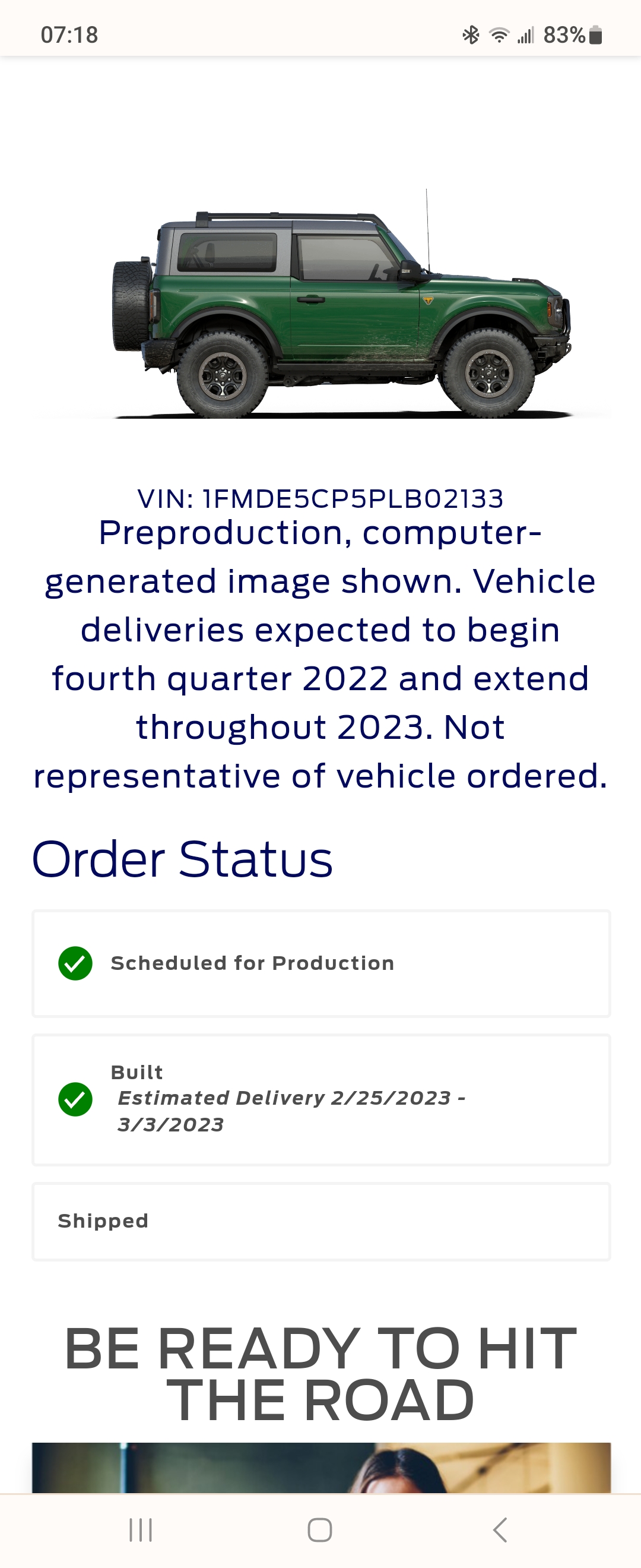 Ford Bronco 2/6/23 Build Week Screenshot_20230209_071840_Chrome