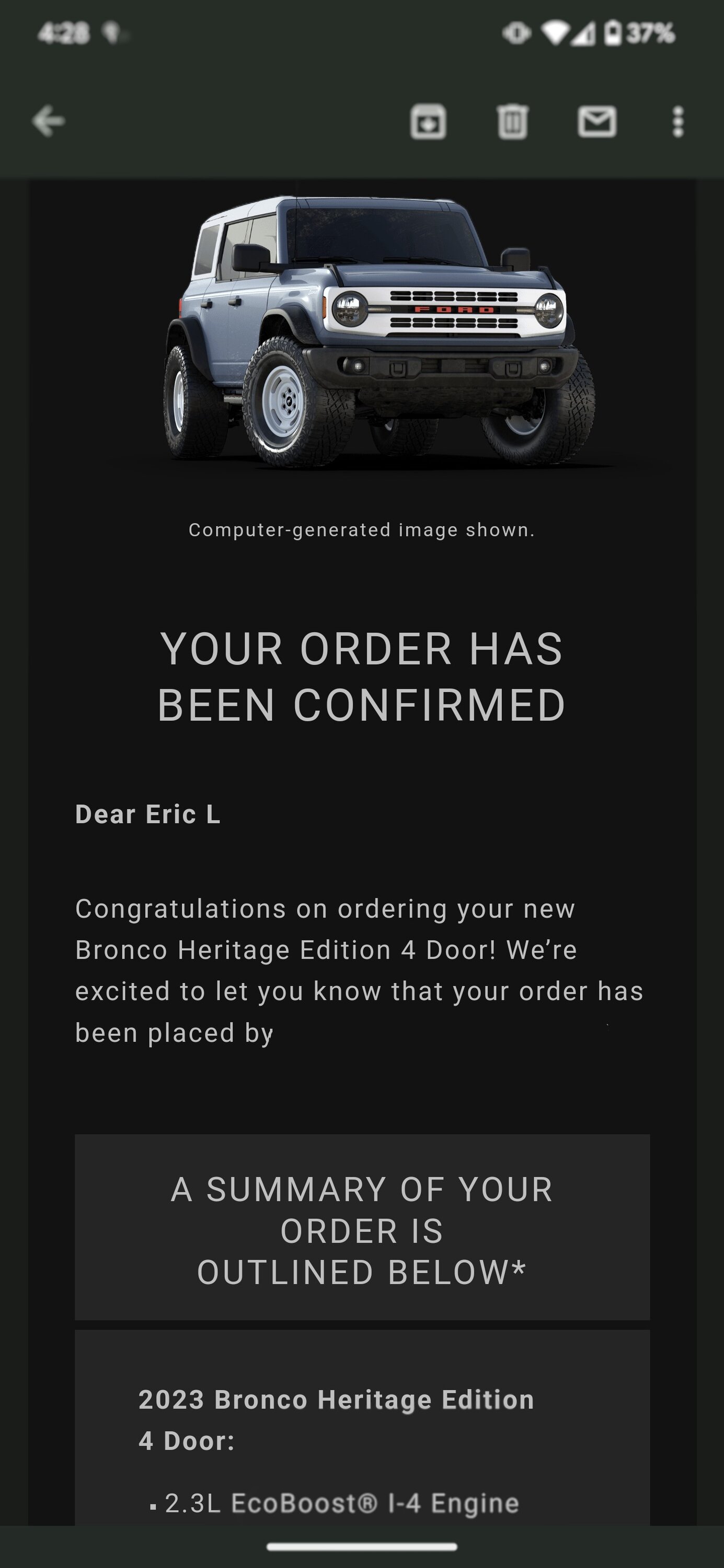 Ford Bronco Placed my 2023 Bronco Order! ... Post Yours! Screenshot_20230328-162813~2