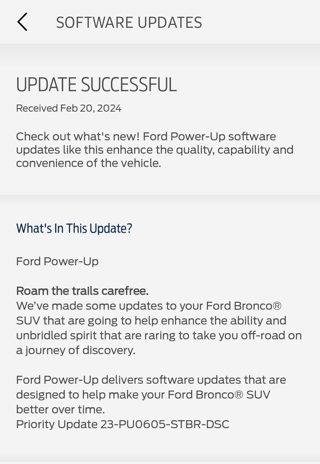 Ford Bronco Bronco Power-Up 23-PU0605-STBR-DSC Software Update Screenshot_20240220_232935_FordPass