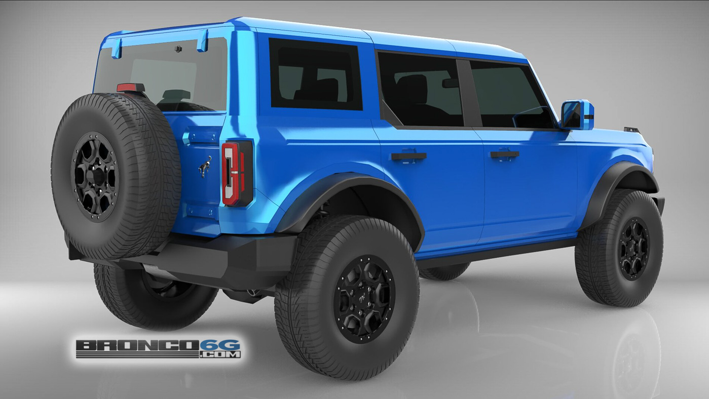 Ford Bronco 4 Door Bronco Colors 3D Model Visualized Velocity Blue Body Colored Top Fenders Mirrors 4 Door 2021 Bronco 3D Model Rear