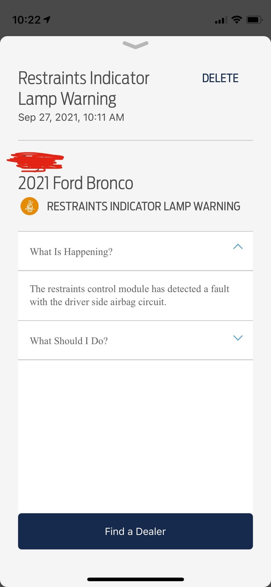Bronco Airbag Recall Bronco's at dealers ??? warning light