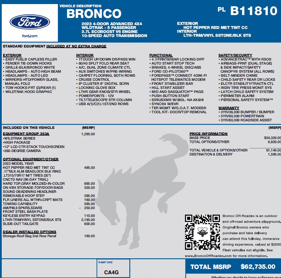 Ford Bronco HPR WT available with High/MIC/Tow/Leather & more at MSRP Wildtrak sticker.JPG