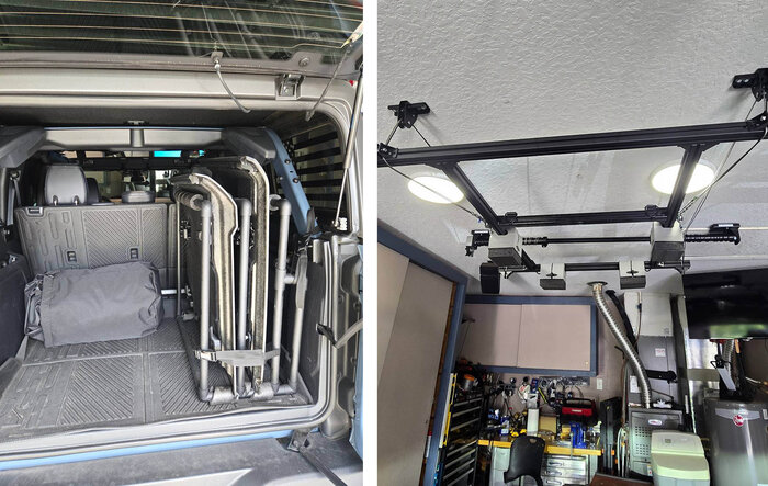 DIY built a couple if things. Hardtop hoist and door panel storage.
