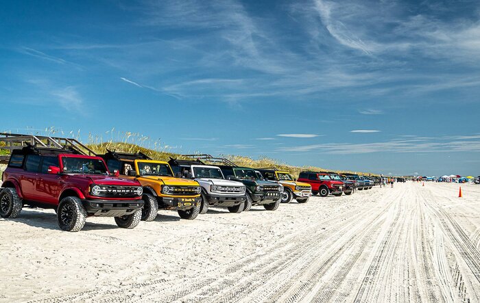 Christmas In July: 203 Broncos gather on St Augustine Beach, Florida