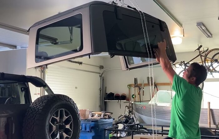 DIY - Hard Top Hoist on Ceiling Trolley - $150 for manual or $200 for electric
