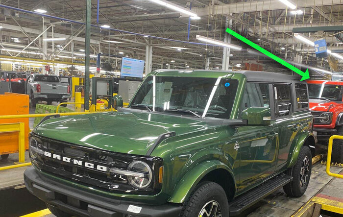 Ford sent me pic of Bronco Raptor coming off assembly line (photo bomb)