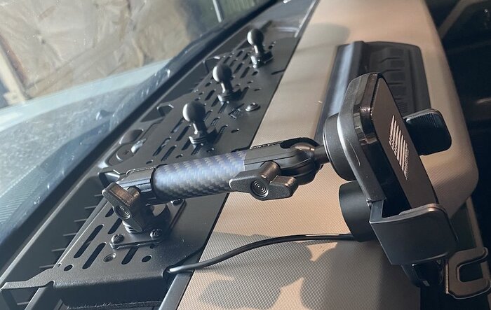 Mountains2Metal Dash Accessory Mount (Large) Installed