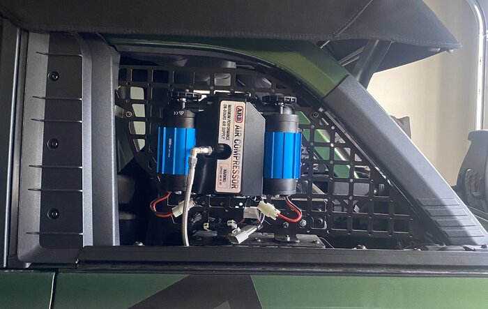 Alternative ARB twin compressor mounting location:  upper roll bar molle panel