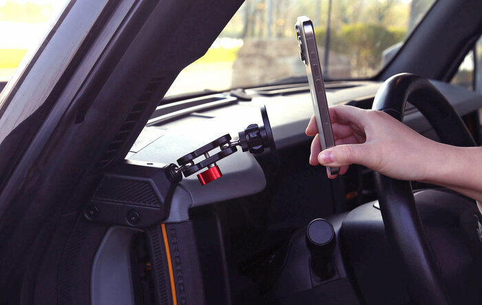 Houclemic Dashboard Left handle Dual-Axis Metal Phone Mount with 1” stainless steel ball joint