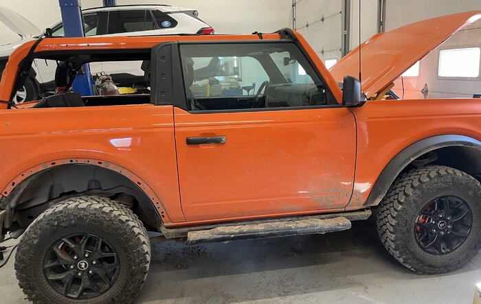 Interesting Orange Bronco sighting at the body shop today.
