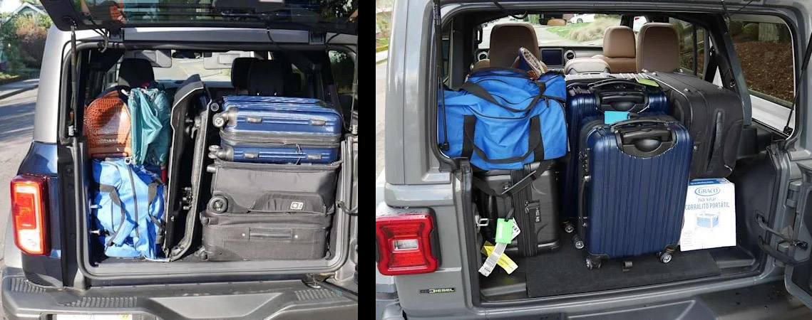 Luggage & Cargo Test: Bronco 4-Door vs Jeep Wrangler, 4-Runner, Defender | Bronco6G - 2021+ Ford Bronco & Bronco Raptor Forum, News, Blog & Owners Community Luggage & Cargo Test: Bronco 4-Door vs Jeep Wrangler, 4-Runner, Defender | Bronco6G - 2021+ Ford Bronco & Bronco Raptor Forum, News, Blog & Owners Community