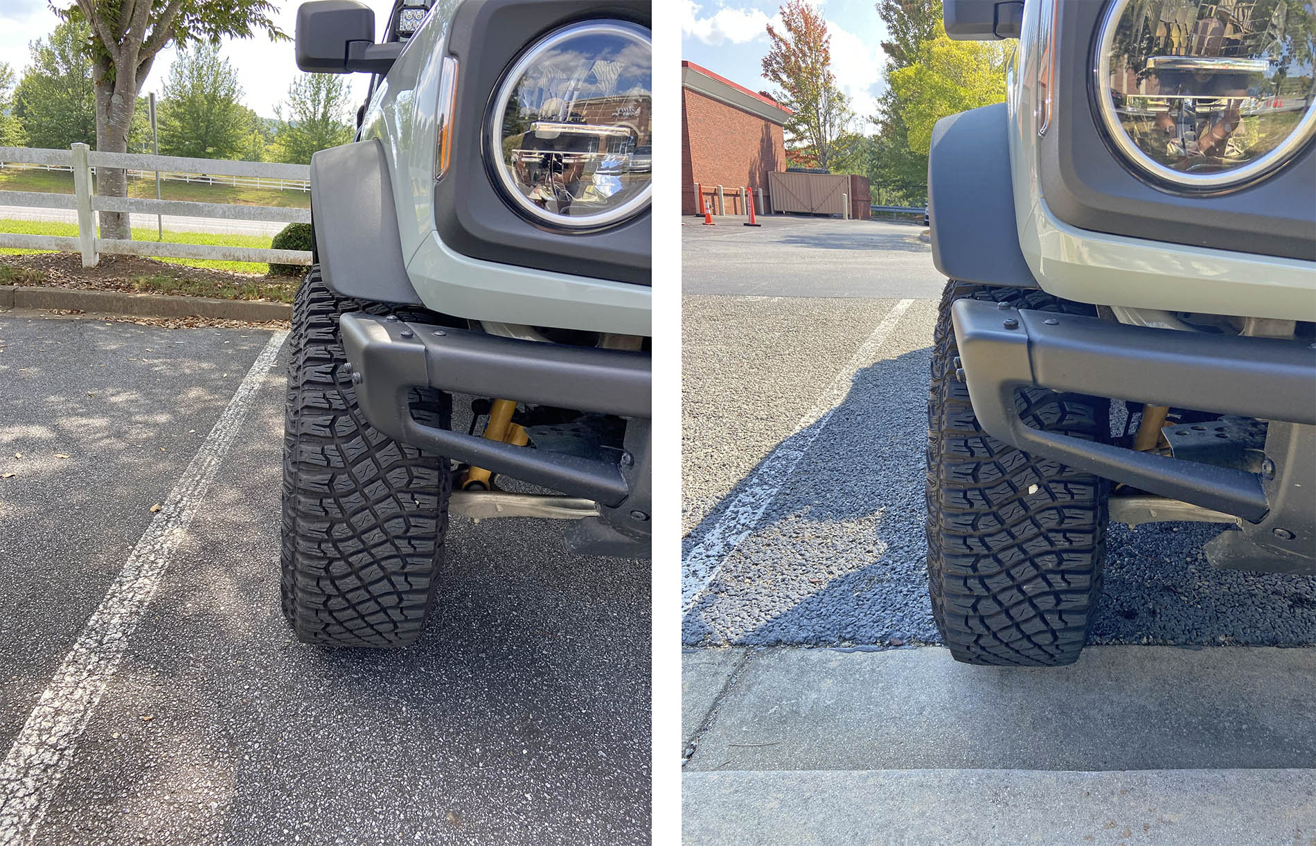 Sasquatch before and after 35mm wheel spacers Bronco6G 2021+ Ford