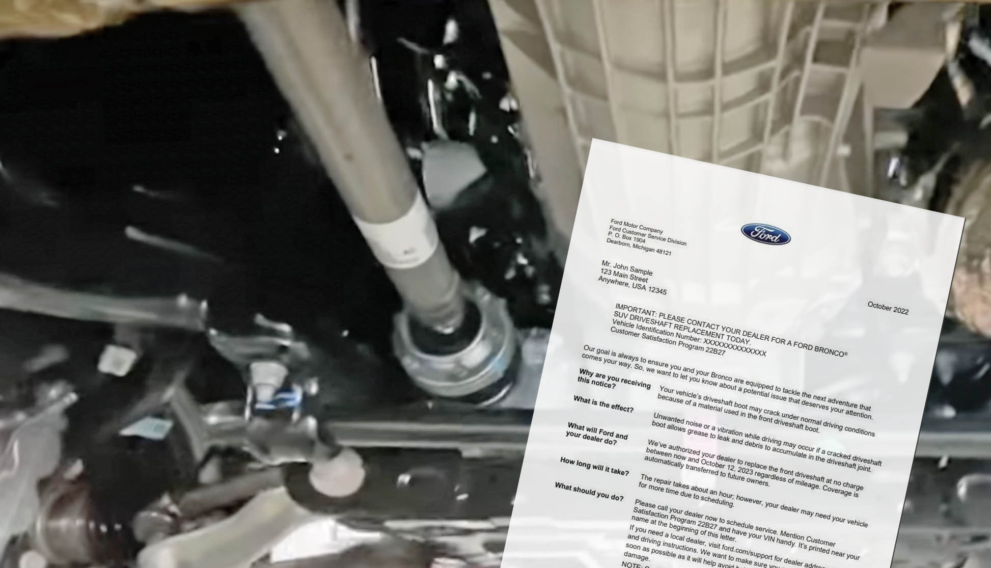 Driveshaft Recall (Customer Satisfaction Program 22B27