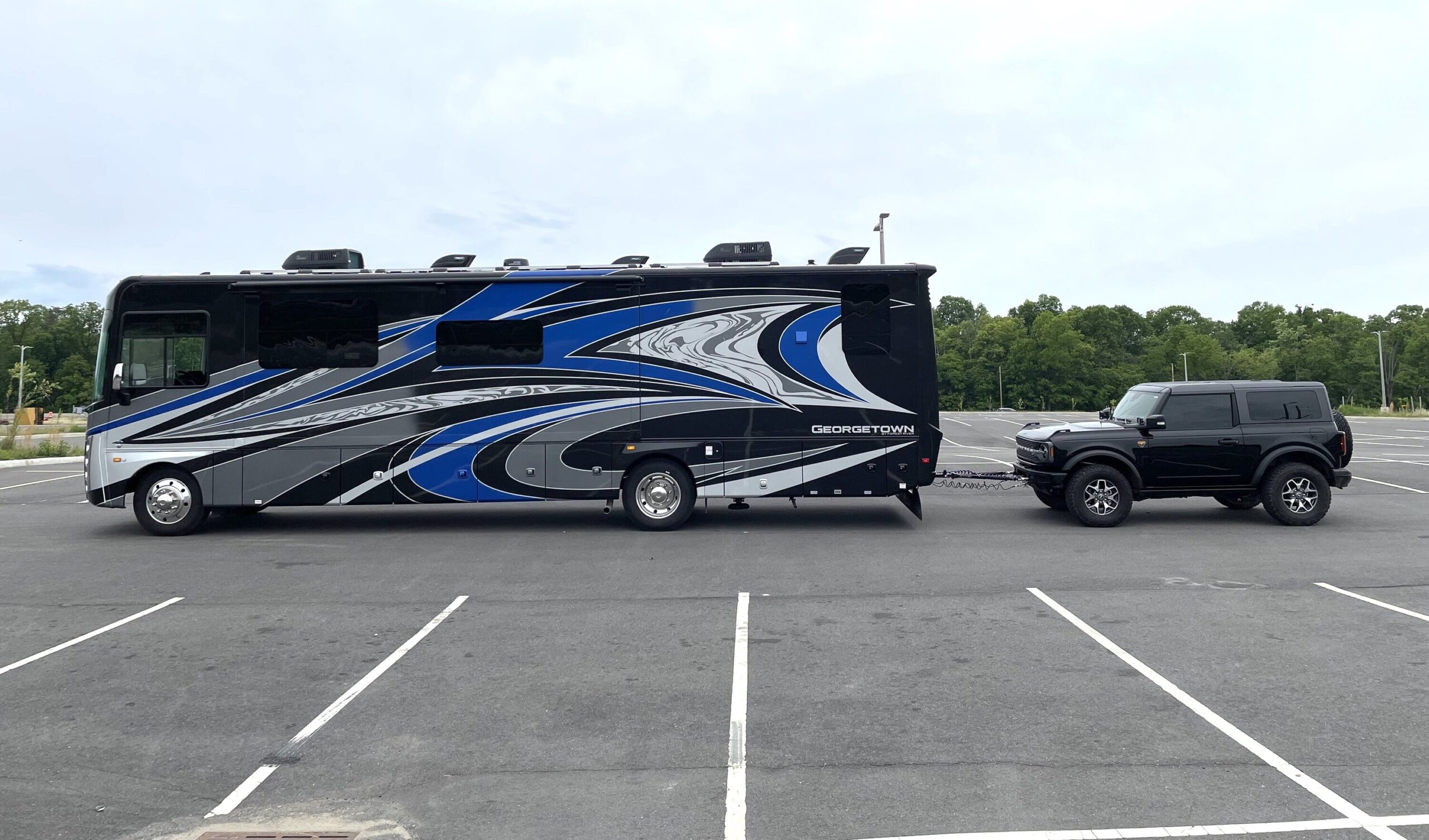 My flat tow setup w/ Blue Ox baseplate, Assent towbar, Patriot brake