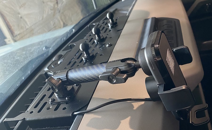 Mountains2Metal Dash Accessory Mount (Large) Installed Bronco6G